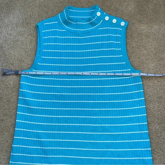 Talbots Turquoise Blue Rib Knit Striped Mock Neck Sleeveless Sweater - S - EUC - Picture 4 of 7